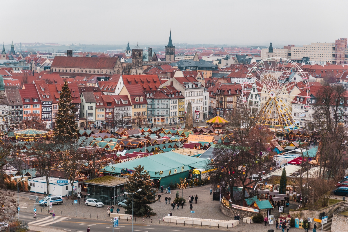 The view from Citadel Petersberg in Erfurt over the Christmas market