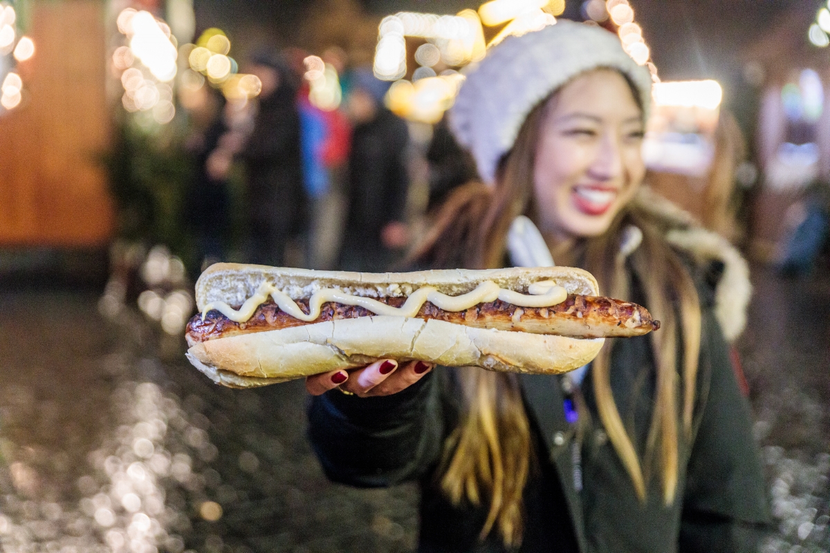 Hot dog at Erfurt Christmas Market 