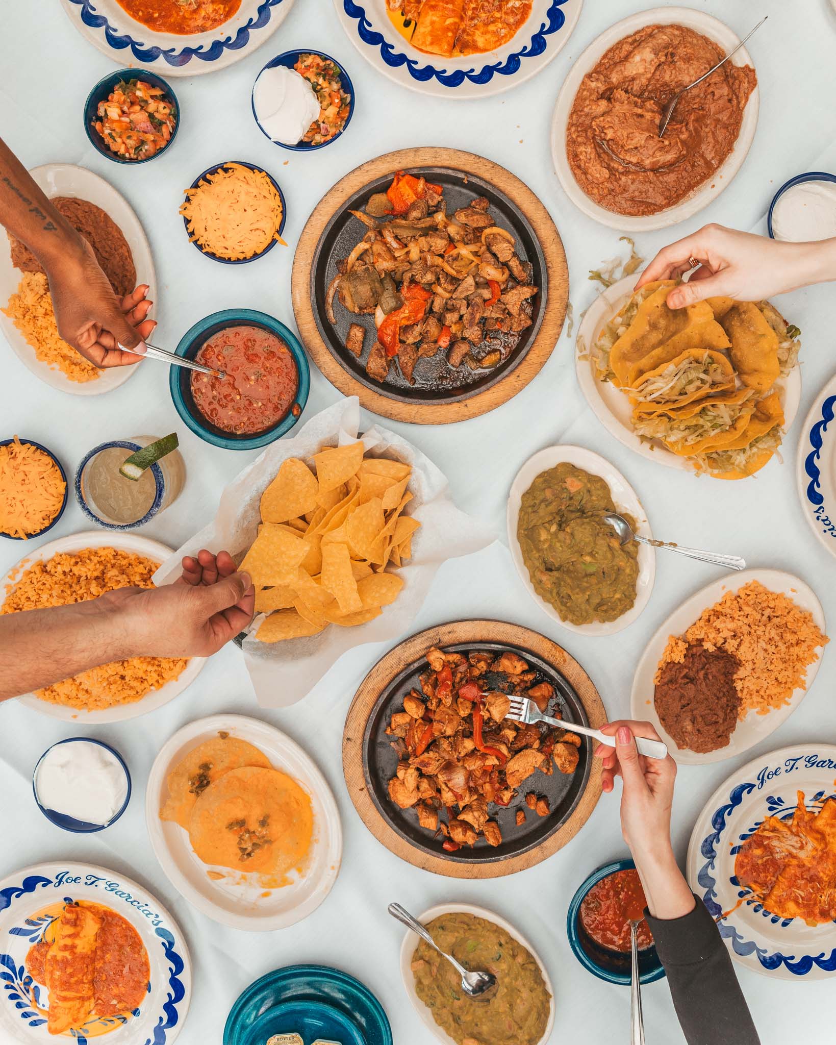 Tex-mex spread at Joe T. Garcia's in Fort Worth, Texas