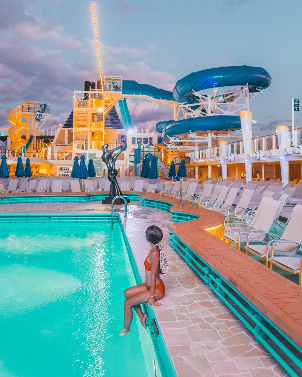 Pool deck at night // Cruise Review: Onboard the Norwegian Encore // #readysetjetset #cruise #cruisereview #cruising #caribbean #bahamas #norwegian #ncl #travel #blog