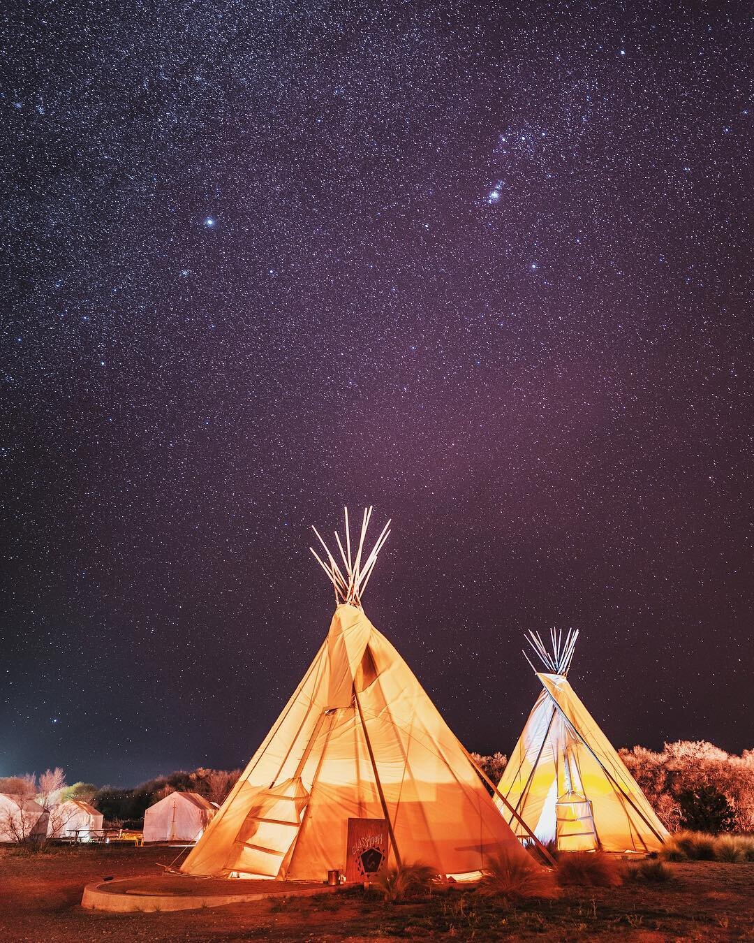 El Cosmico Marfa teepees at night // Unique Texas Getaways: The Coolest and Quirkiest Places to Stay in TX