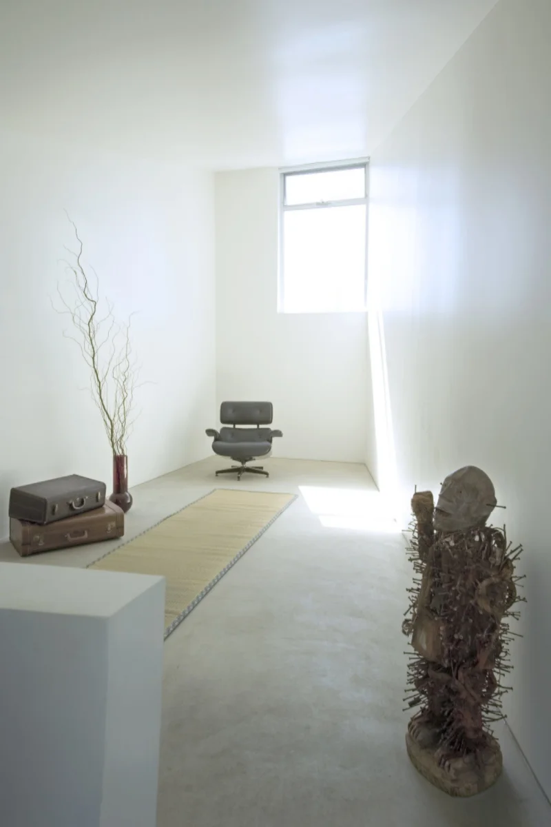 The meditation room- located in the upstairs of the office wing. Overhanging the pool deck, the space captures light magnificently form the south.