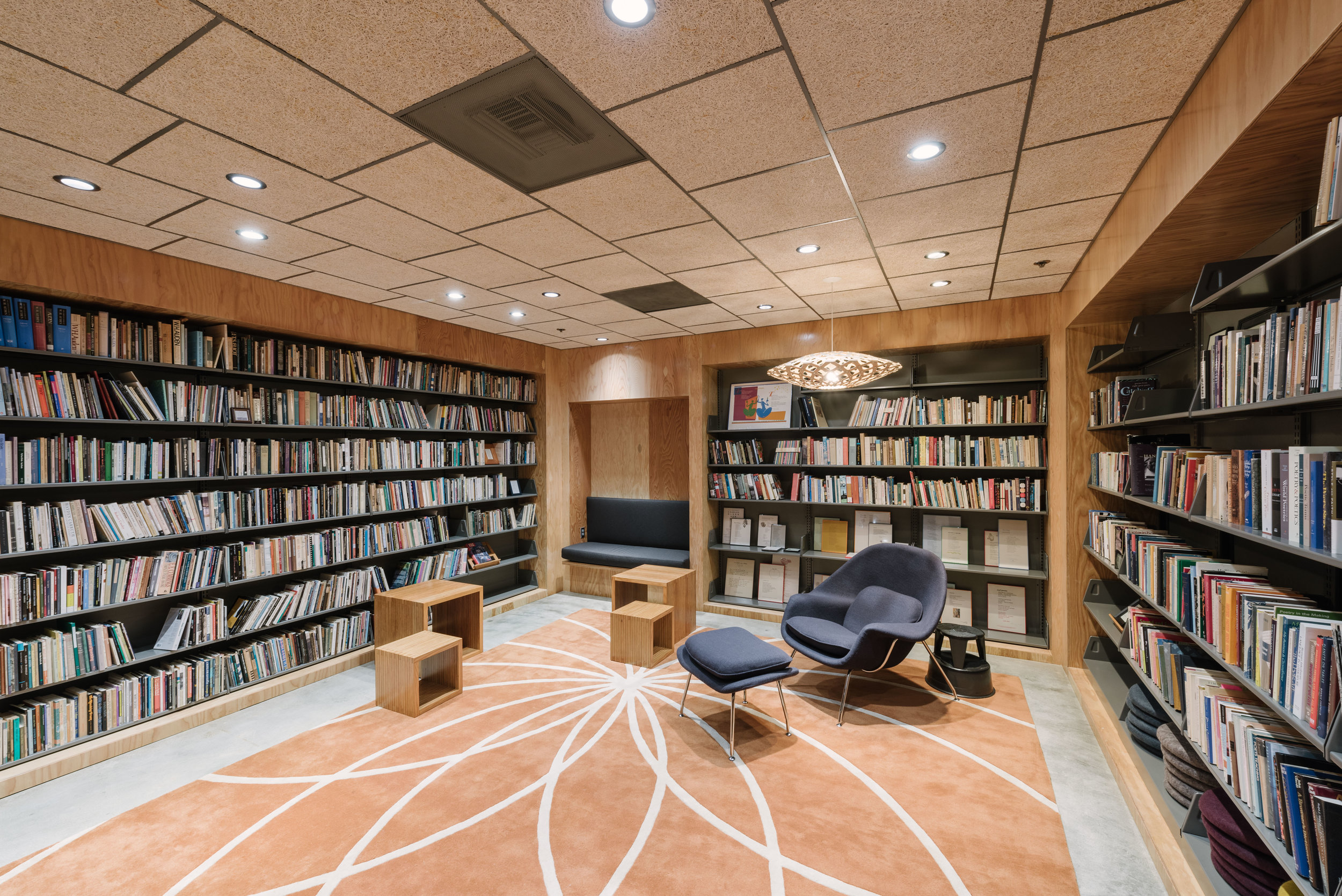 The Paul Cummins poetry room Crossroads School was created as a place to archive the founder's extensive poetry collection for students to enjoy and create poetry of their own.