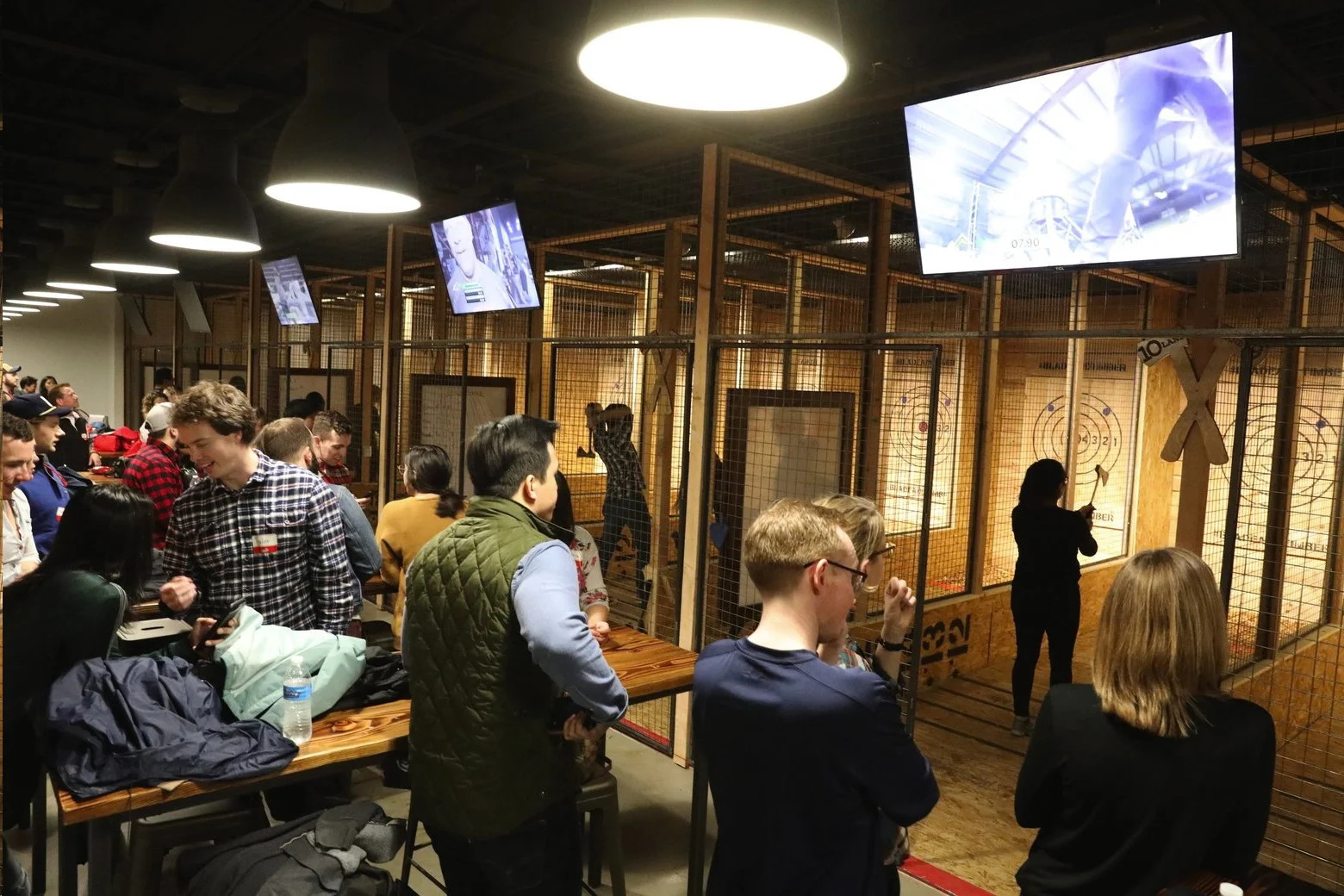 The bar and throwing lanes on a busy night