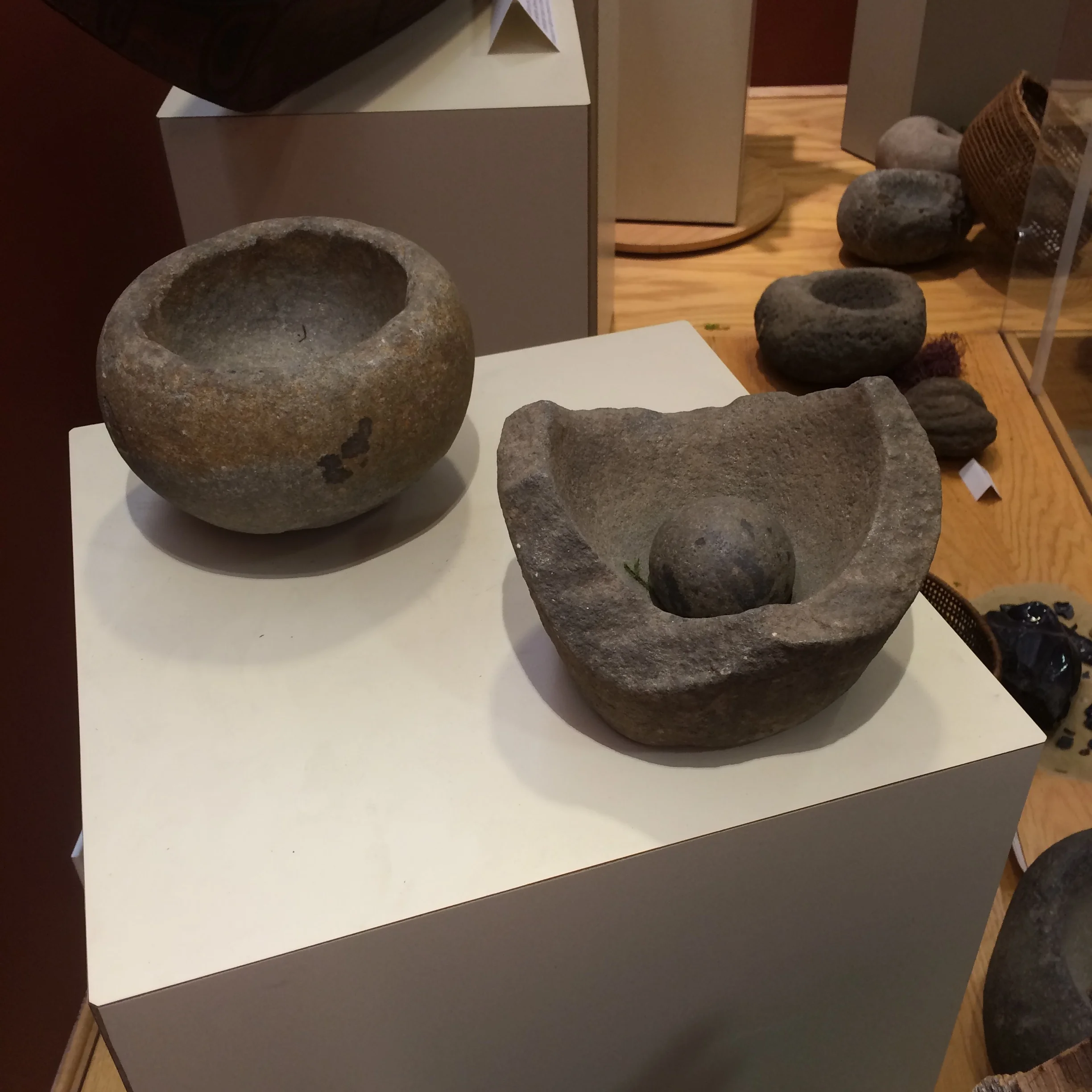 Morter and pestles were common tools used by native peoples. They were used to grind herbs, grains, and other cooking/healing items. 