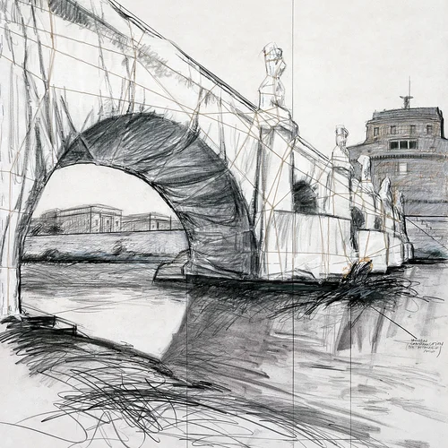Ponte S. Angelo Wrapped (Project for Rome), Drawing 1969 (Detail)