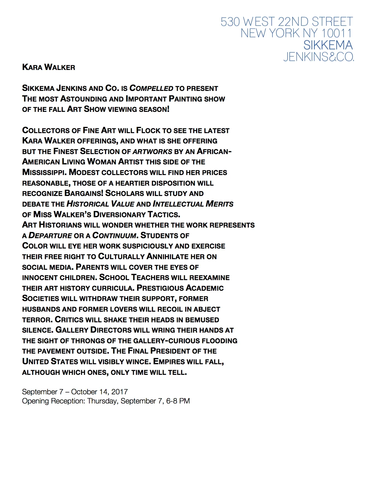 Kara Walker Exhibit At Sikkema Jenkins Tribes