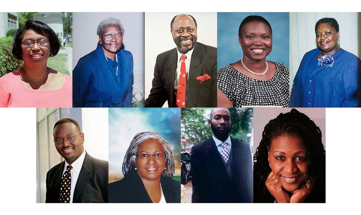 (Top row, from left) Cynthia Hurd, Susie Jackson, Daniel Simmons, Sharonda Coleman-Singleton, Ethel Lance. Bottom row: Clementa Pinckney, Myra Thompson, Tywanza Sanders, DePayne Middleton-Doctor.