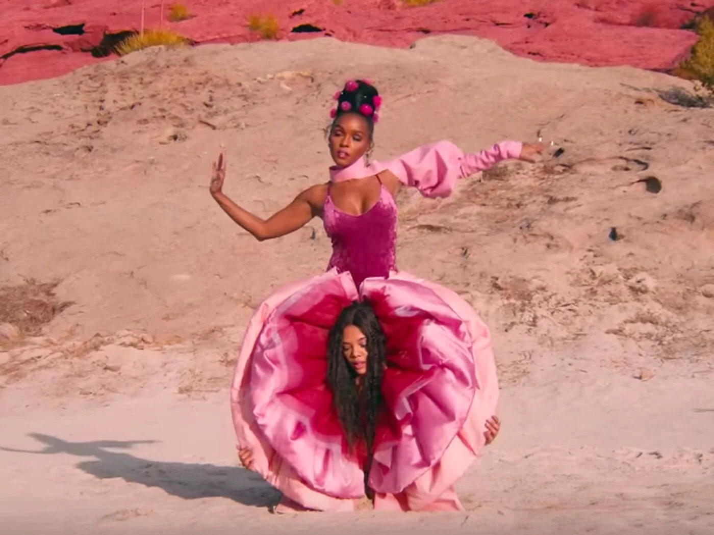 Janelle Monáe and Tessa Thompson in Monae's music video for "Pynk"