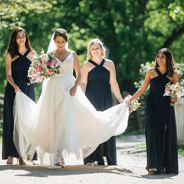 Bridesmaids &amp; Blooms &bull; I&rsquo;m always interested in how large or small a bridal party is. I personally think 3-6 works best but have seen bridal parties as big as 12 people and in the UK one bride had 98!! What do you think: how many is to