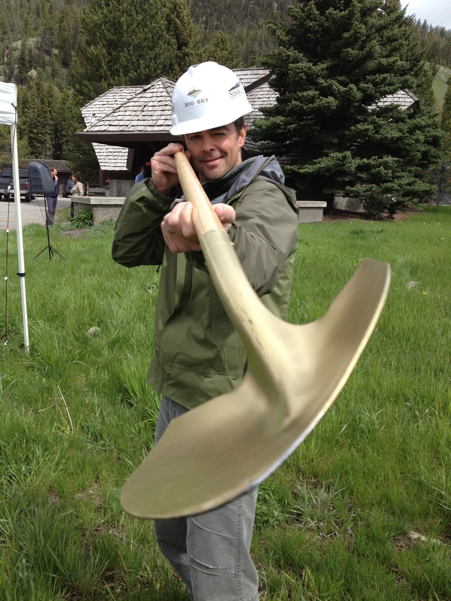 Ryan Hamilton's got a plan and golden shovel. Big Sky, Montana. (Photo by Emily Stifler Wolfe)
