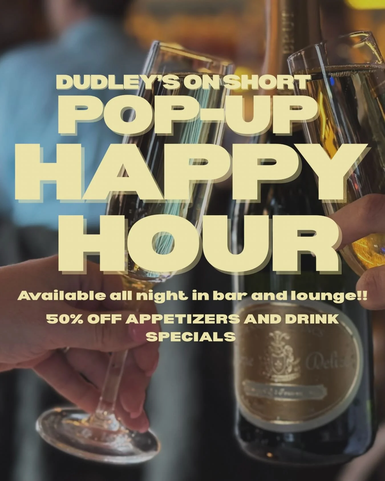 Thursday night is here, and we're throwing a Happy Hour party! Join us all night long and stay warm before the snow falls! Enjoy discounted drinks and half-price appetizers in the lounge and bar area! Kitchen opens at 5:00 PM, walk-ins are available 