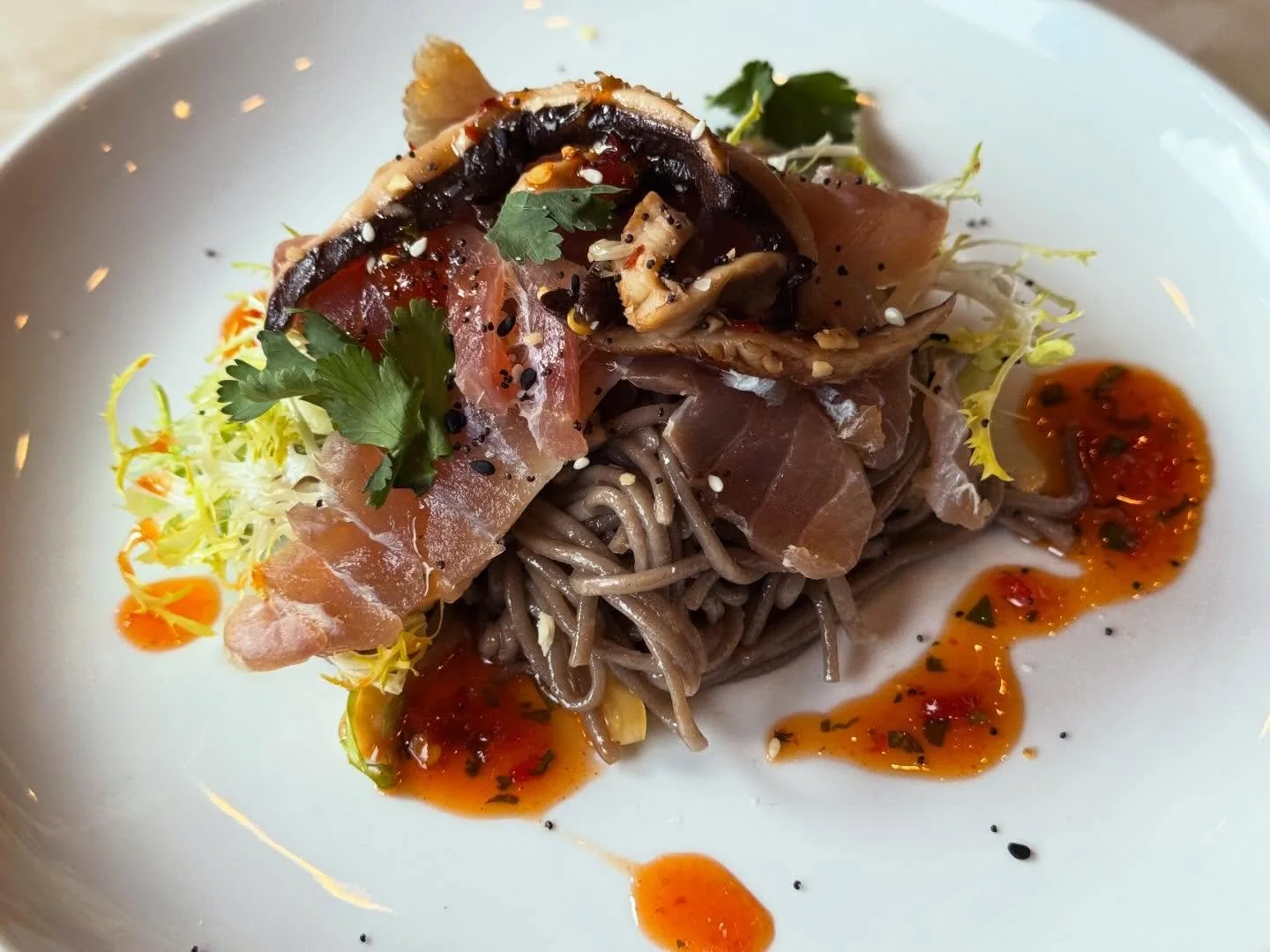 Our small plate tonight is Salt Cured Toro Tuna over soba noodles with bok choy, picked cauliflower, shiitake mushrooms, sesame seeds &amp; sesame oil. Reservations are available through OpenTable or by calling us at (859) 252-1010

#dudleysonshort #