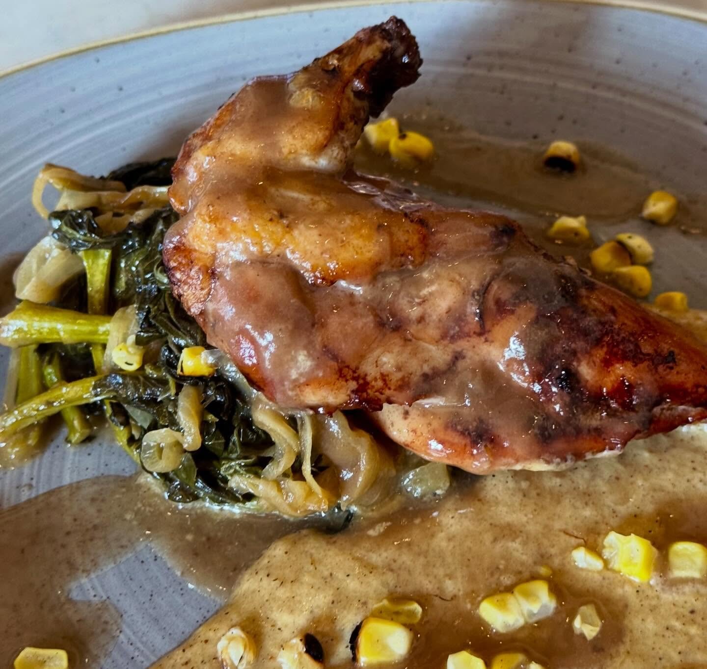 Tonight we&rsquo;re featuring a Sweet Tea Braised Bone-in Chicken over a charred corn pur&eacute;e with braised greens &amp; sweet tea gravy. In addition we still have our Salt Cured Tuna Small Plate, Andouille Sausage Carbonara, Seared Barramundi an