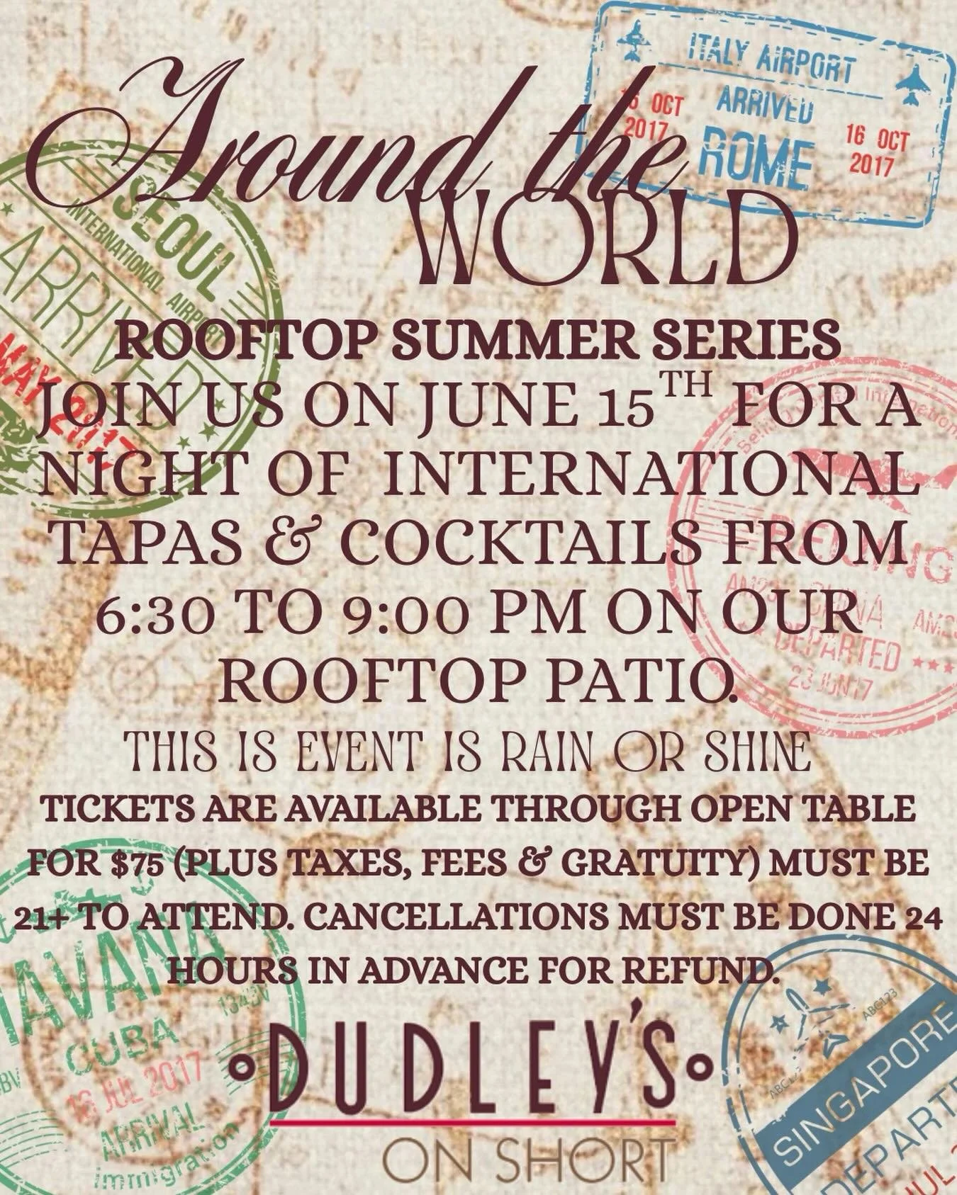 Take a trip around the world with us on June 15th from 6:30 to 9:00 PM as we feature tapas &amp; cocktails from multiple regions of the world! Tickets are available for purchase on OpenTable (link in bio) or by calling the restaurant at (859) 252-101