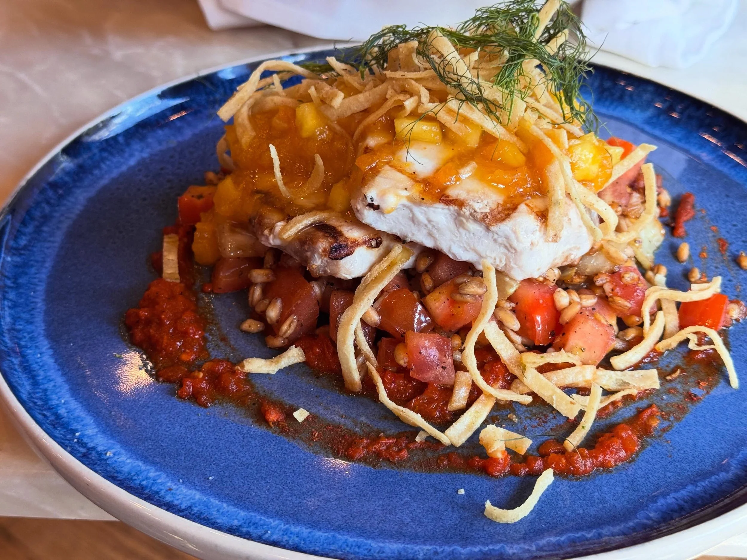 Tonight we have Seared Swordfish with fennel &amp; tomato farro, spicy tomato salsa, tomato voodoo sauce. We&rsquo;re also featuring Shrimp Linguini with oyster mushrooms, cherry tomatoes, spicy tomato salsa &amp; an apricot-pineapple chutney. 

#dud