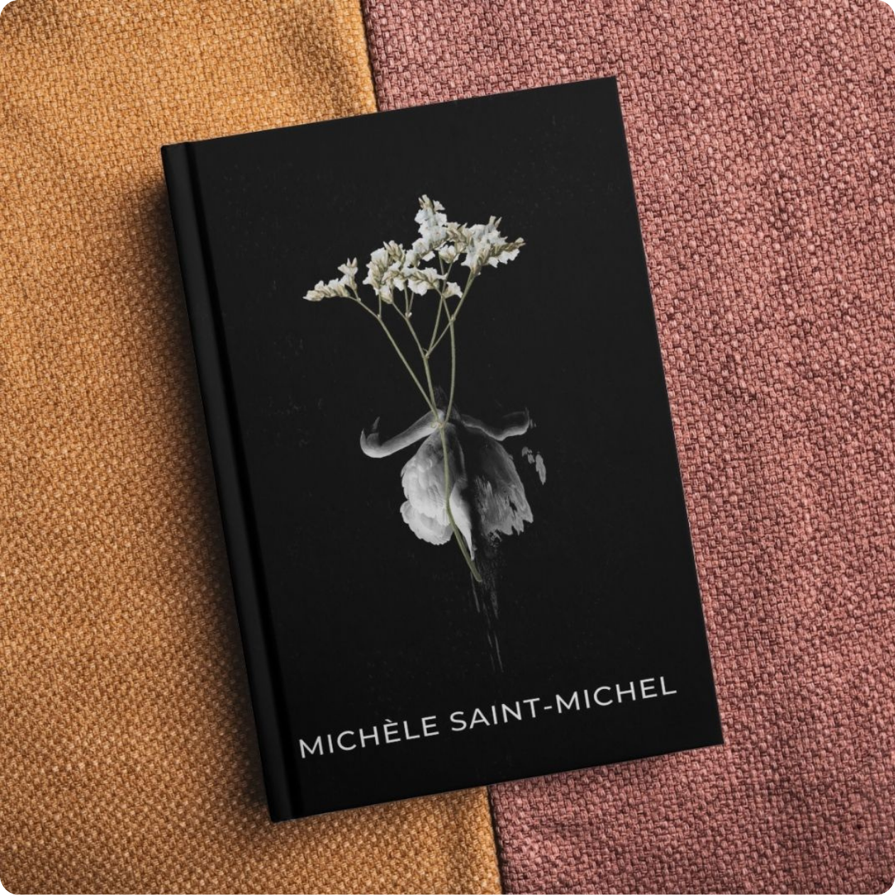 Hardback edition of Grief Is an Origami Swan by Michèle Saint-Michel, an artist book exploring grief, ritual, and embodied reflection.