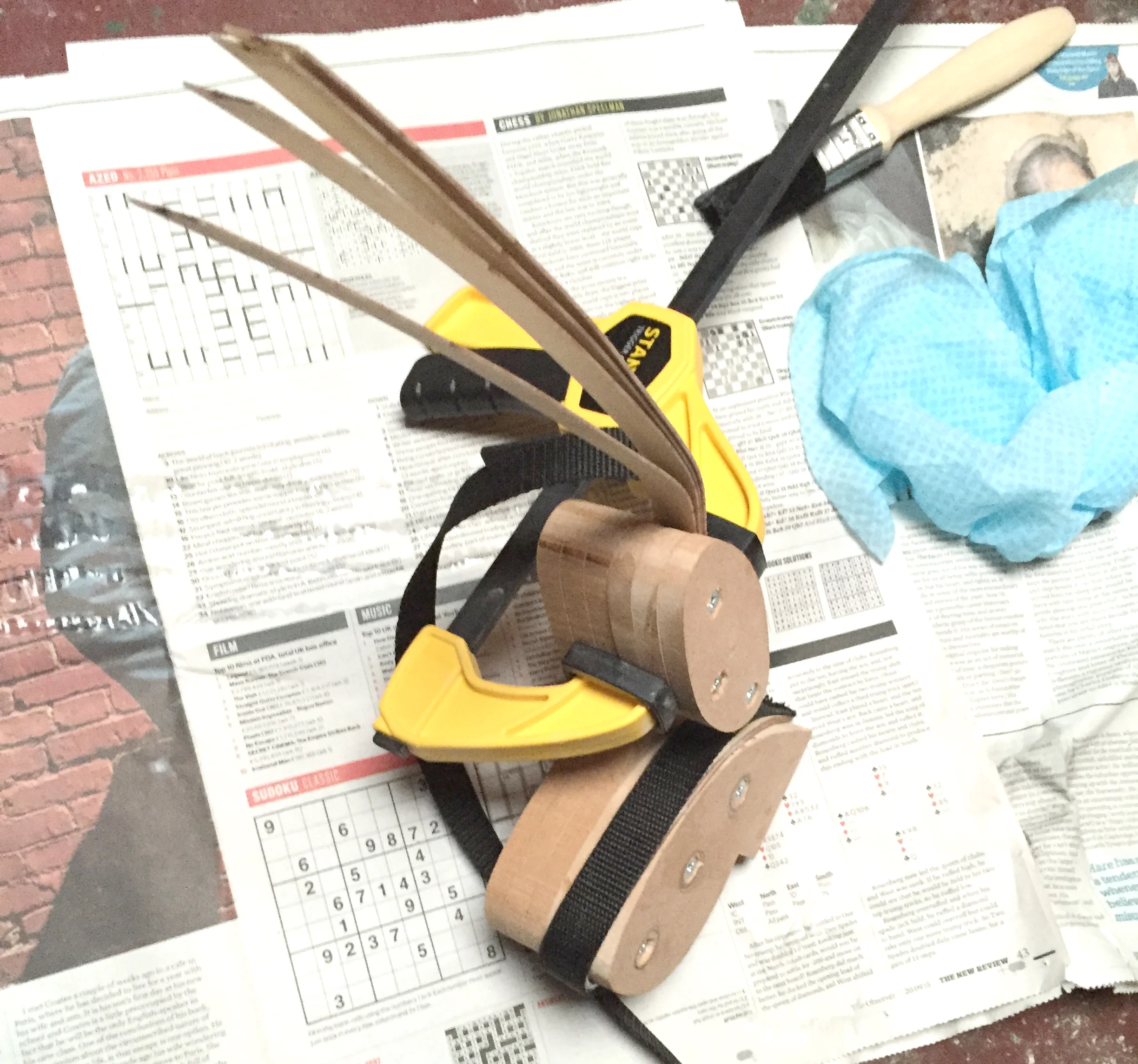 split easy chair laminating in tension step 1 (fifth scale model)