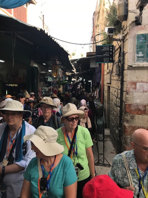 Members of our tour group emerge from a dark and crowded alley. This is not a city for claustrophobic people!