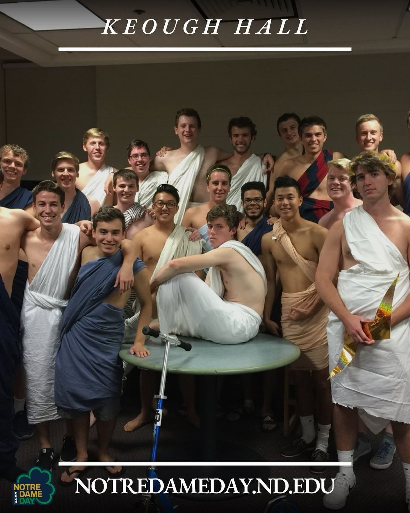 Our annual Toga Dance is always guaranteed to be a great event!

A week filled with toga themed events, like Toga Dinner, Toga Mass, and Toga Run, leads up to one of the greatest events of our dorm. 

Roos set aside their section rivalries and come t