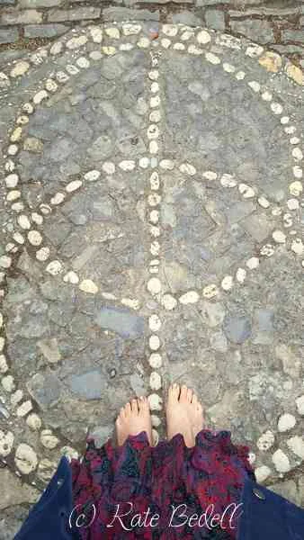 Standing barefoot at the symbol of the Vesica Piscis, the merging of the Divine Feminine with the Divine Masculine.