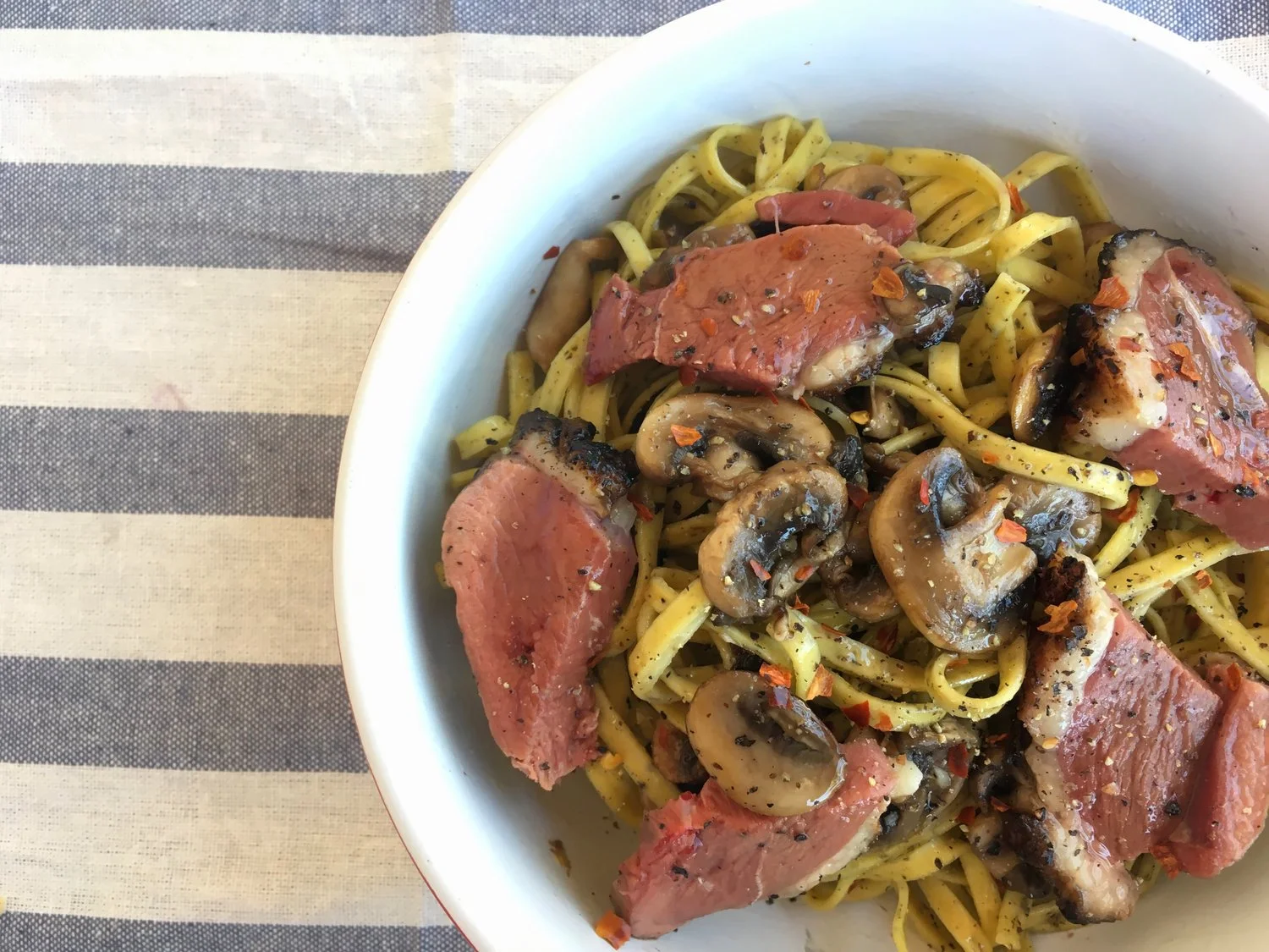 Truffle Oil, Grilled Moulard Duck Breast and Fettuccine Collide