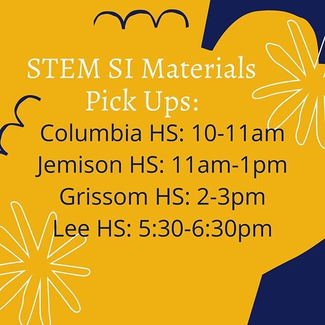 2020 STEM Summer Institute Students&mdash; plan to pick up your ACT book and paper materials THIS Friday, May 29th at one of these times/locations. 
Safety measures will be in place 😷

#2020stemsummerinstitute #stemsi #actprep #collegeprep