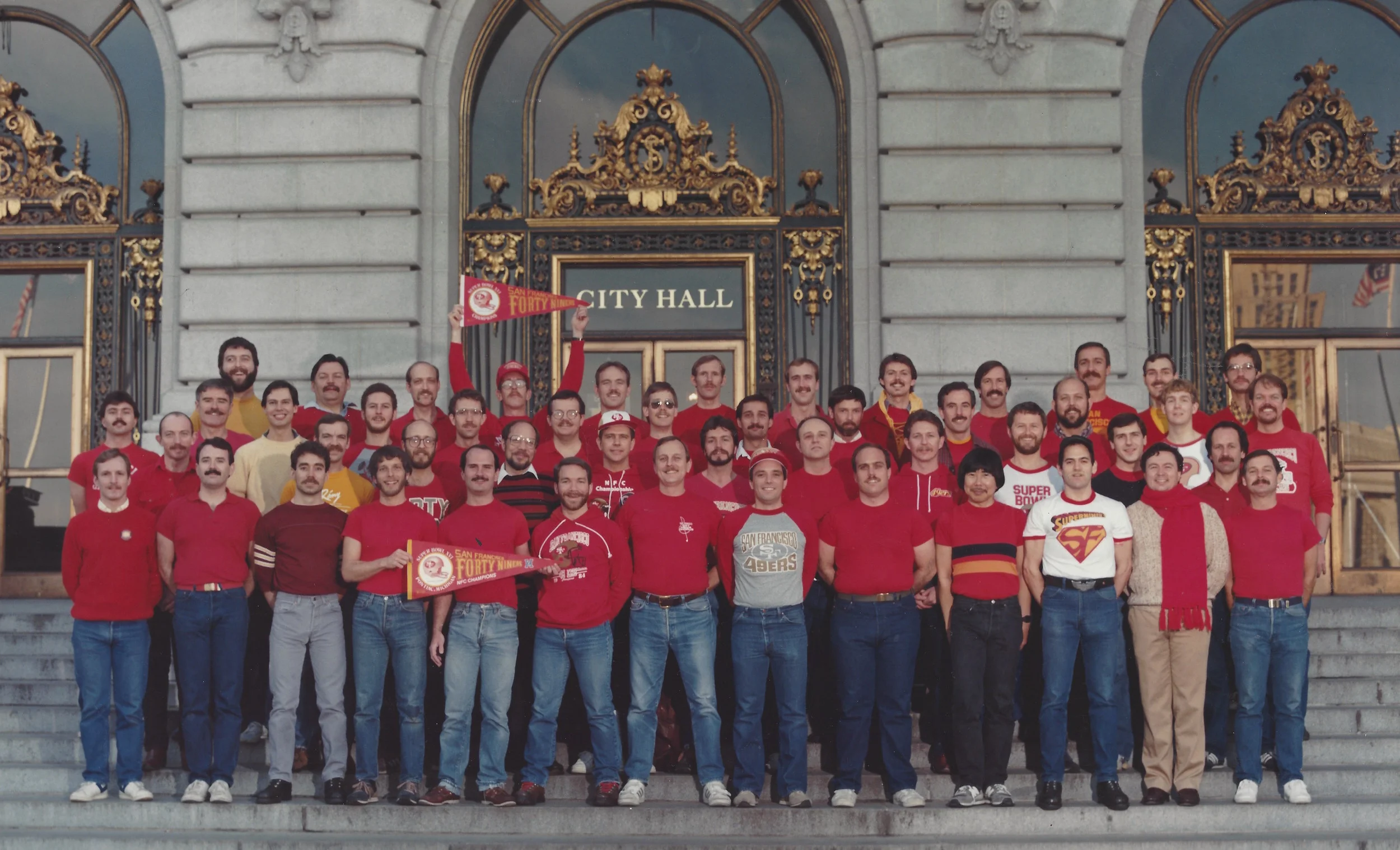 Members of the San Francisco Gay Men’s Chorus gathered on the steps of San Francisco City Hall.