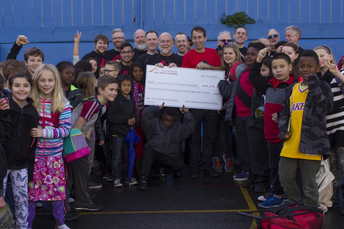SFGMC presents a check for $30,378.32 to the Harvey Milk Civil Rights Academy