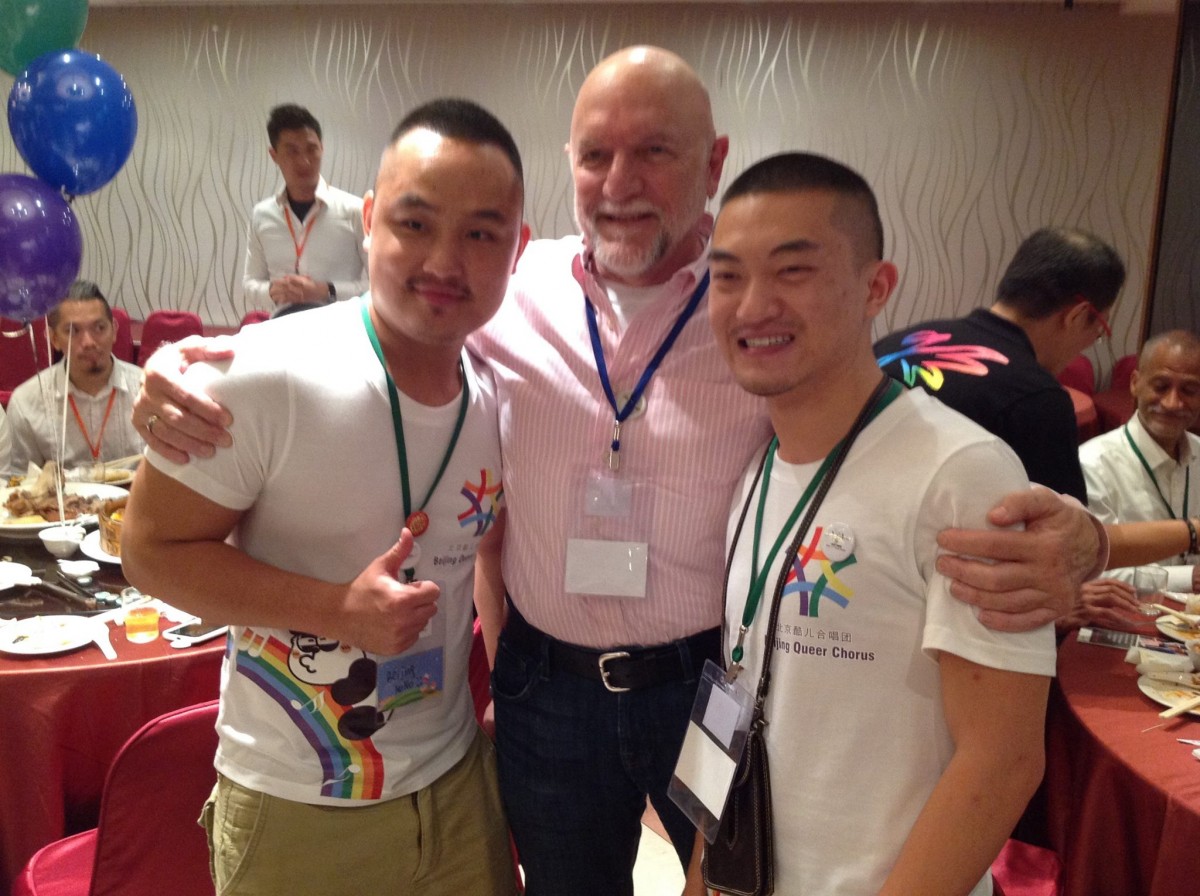 SFGMC Artistic Director Dr. Timothy Seelig and two members of the Beijing Queer Chorus on Tim’s recent trip to Taipei for the first ever Asian LGBT Choral Festival, where he represented SFGMC. Choirs performing came from China, Japan, Korea, Singapore, Taiwan, the United Kingdom and the United States.
