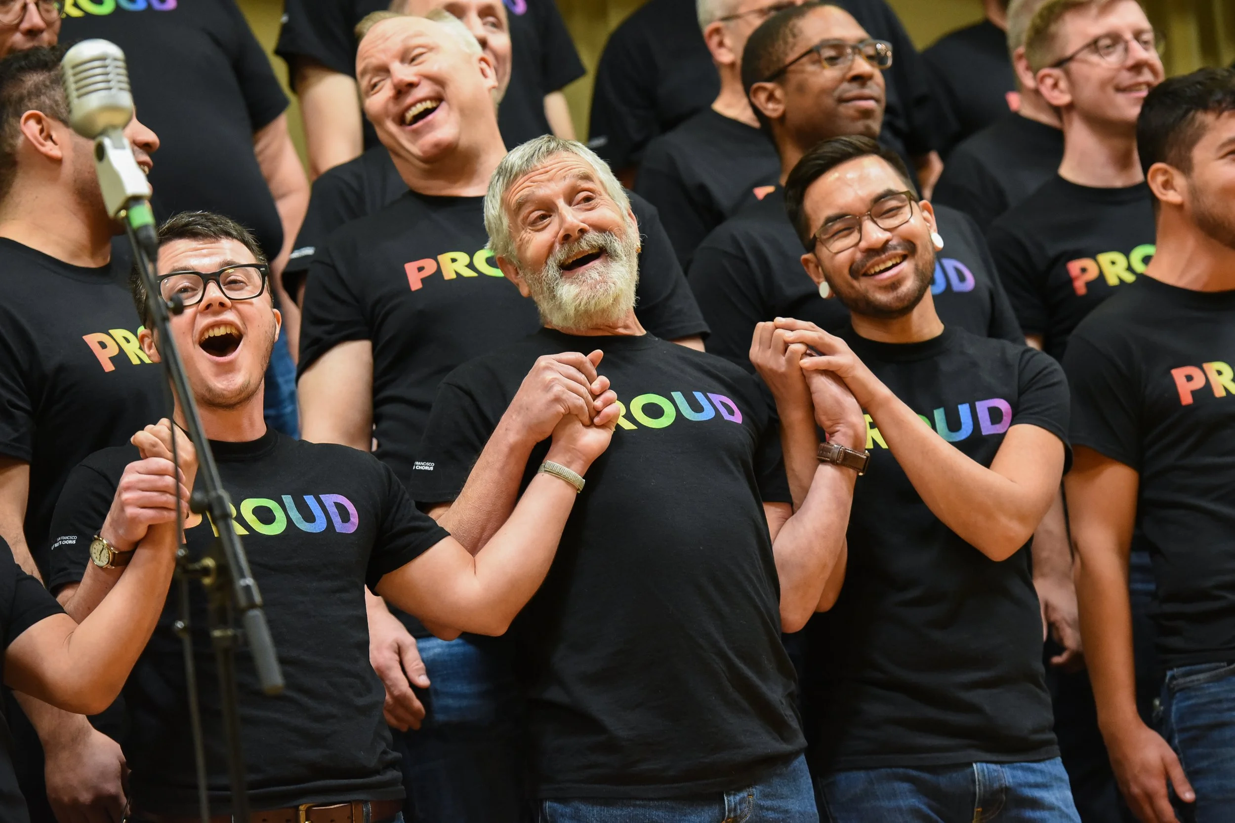 Members of the San Francisco Gay Men’s Chorus singing during a RHYTHM school assembly.