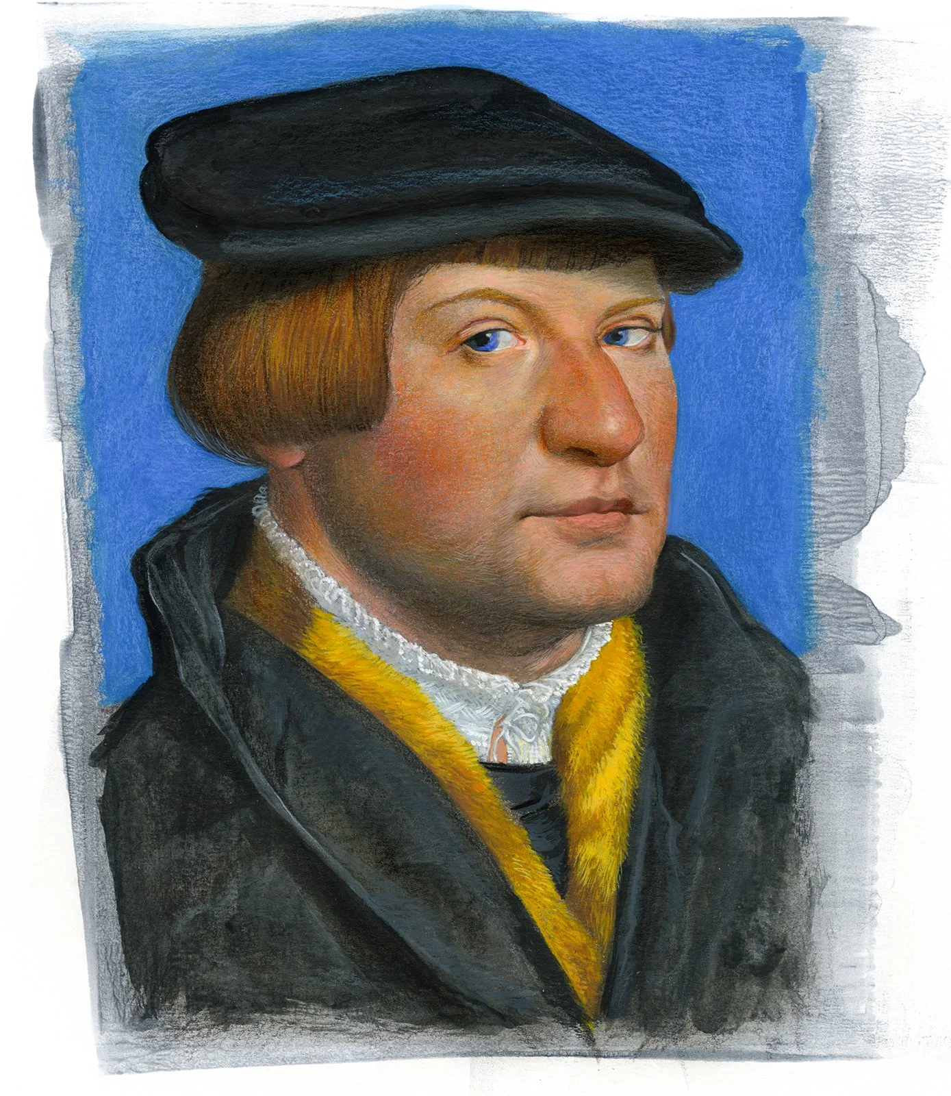 Mixed media study of a Hans Holbein the Younger painting.