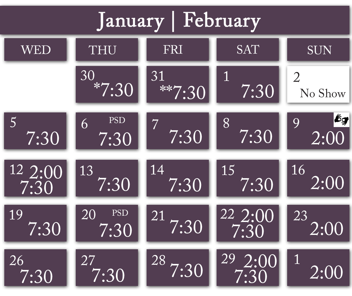 *$10 Preview | **Opening night reception | PSD Post show discussion