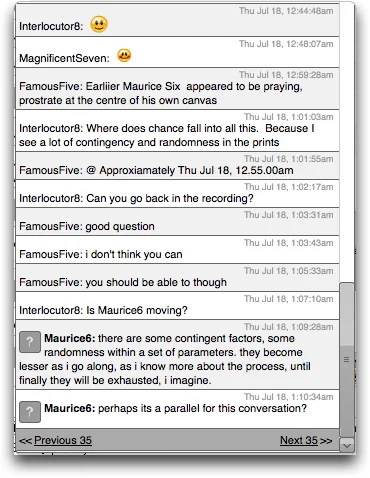 Performance Publishing: Regent Trading Estate (2013), Screenshot from live webchat