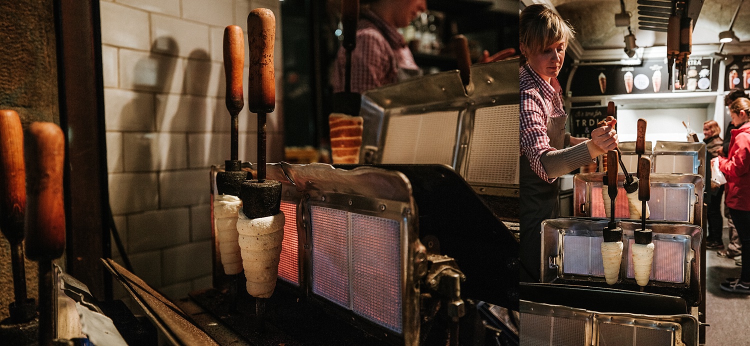 Trdelnik, a famous Czech pastry, usually filled with ice cream, fruits, and other sweets