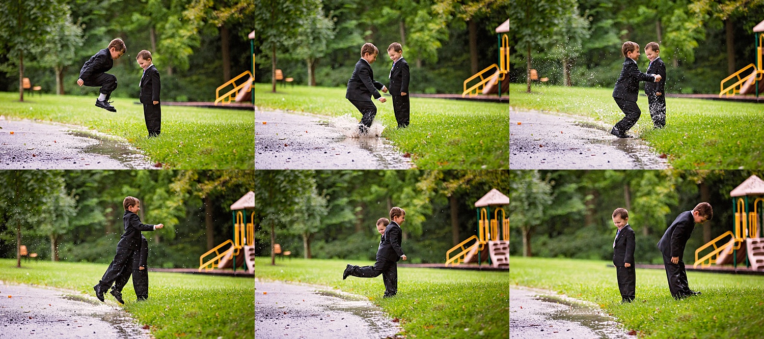 West Chester Pennsylvania Wedding Photographer Family Vow Renewal Anniversary Oakbourne Mansion Park rain mud puddle