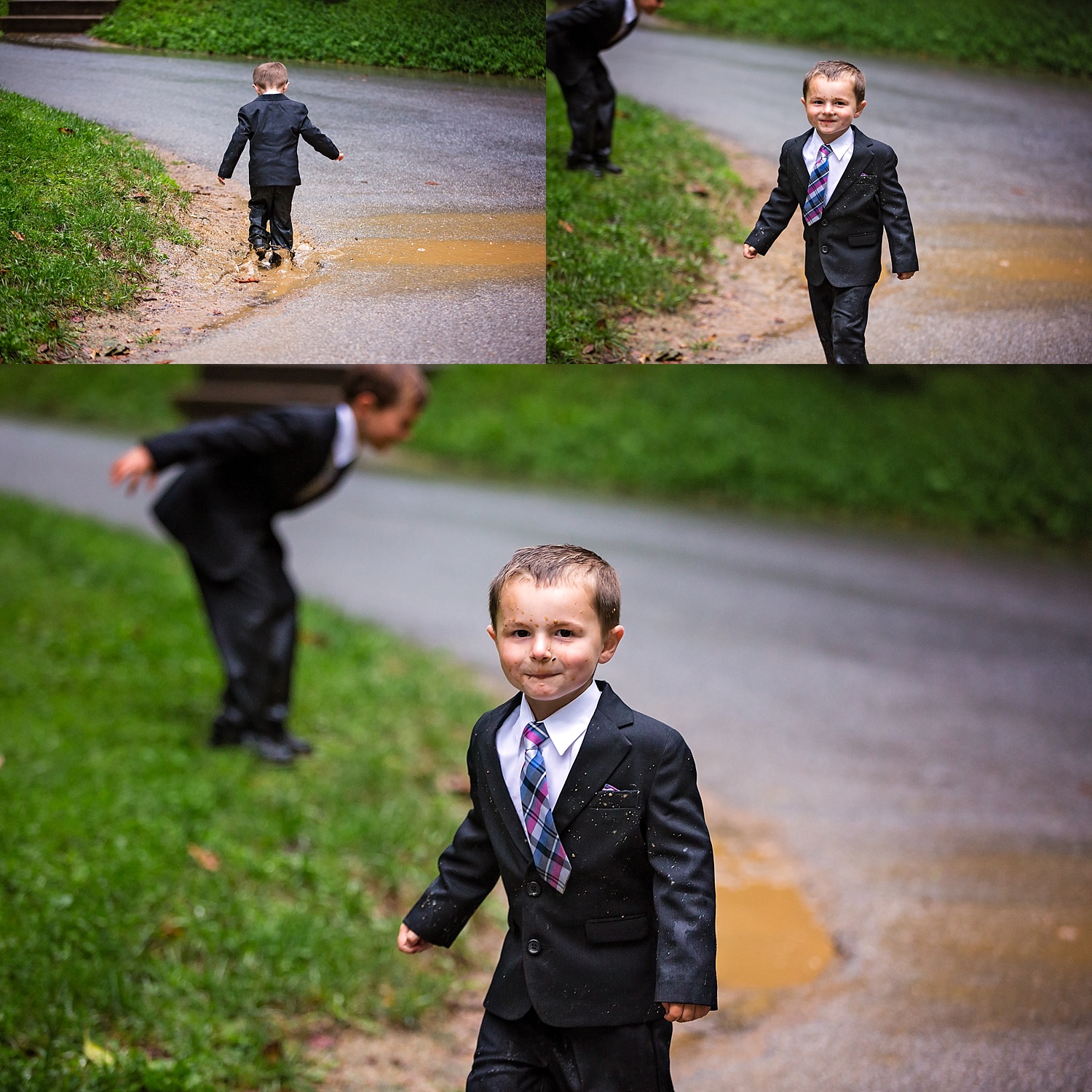 West Chester Pennsylvania Wedding Photographer Family Vow Renewal Anniversary Oakbourne Mansion Park rain mud puddle