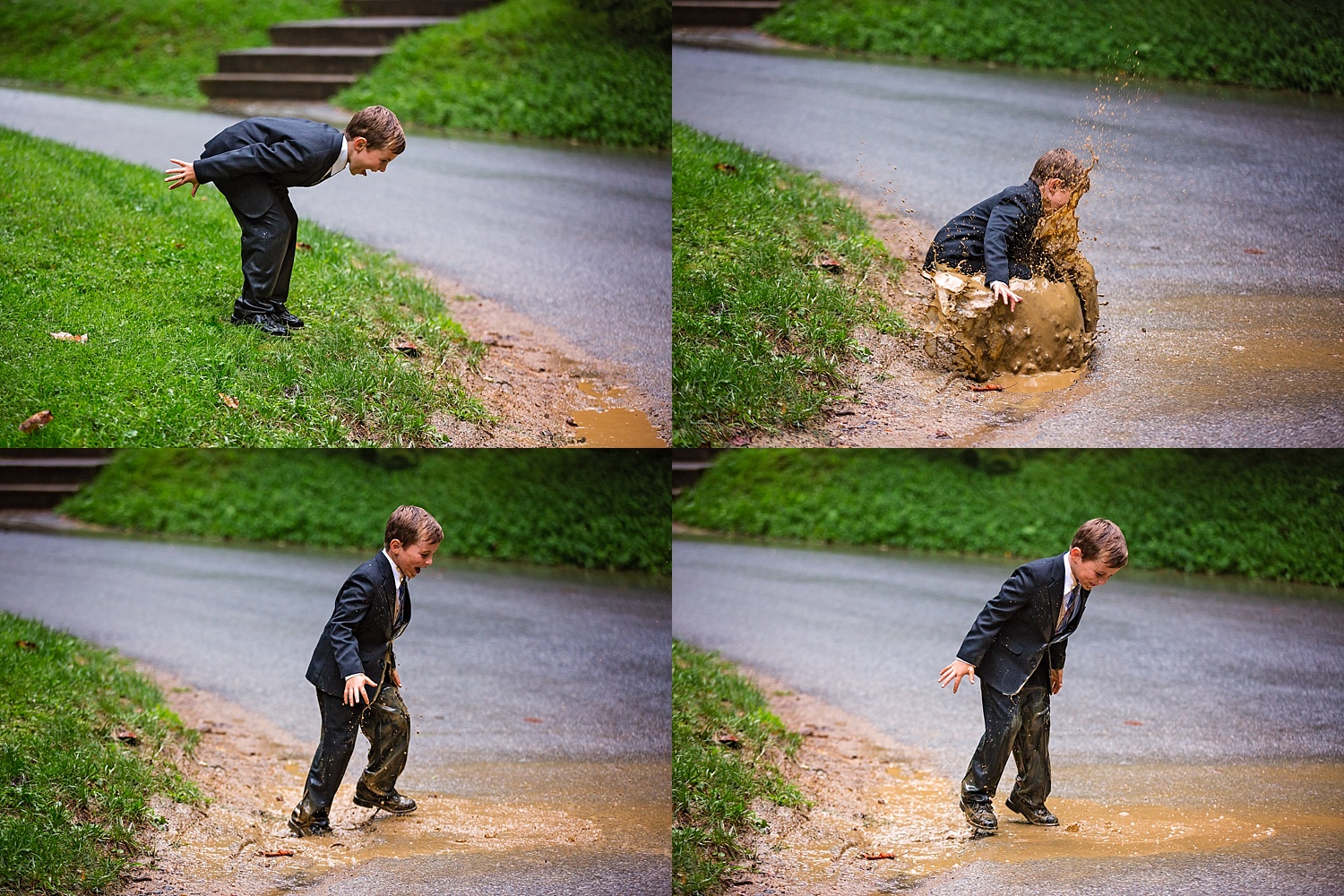 West Chester Pennsylvania Wedding Photographer Family Vow Renewal Anniversary Oakbourne Mansion Park rain mud puddle