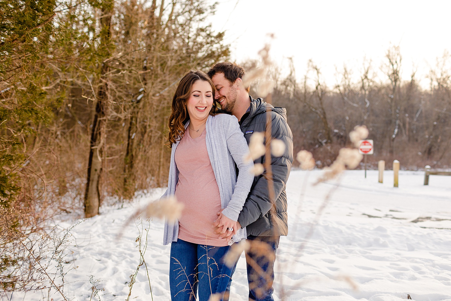 Blue Marsh Lake Berks County Pennsylvania snowy winter maternity portraits photographer