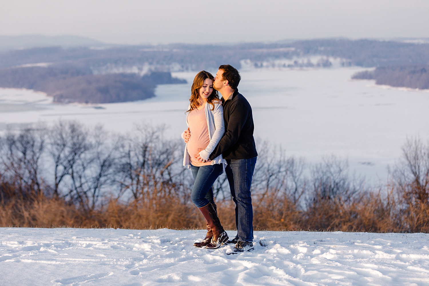 Blue Marsh Lake Berks County Pennsylvania snowy winter maternity portraits photographer