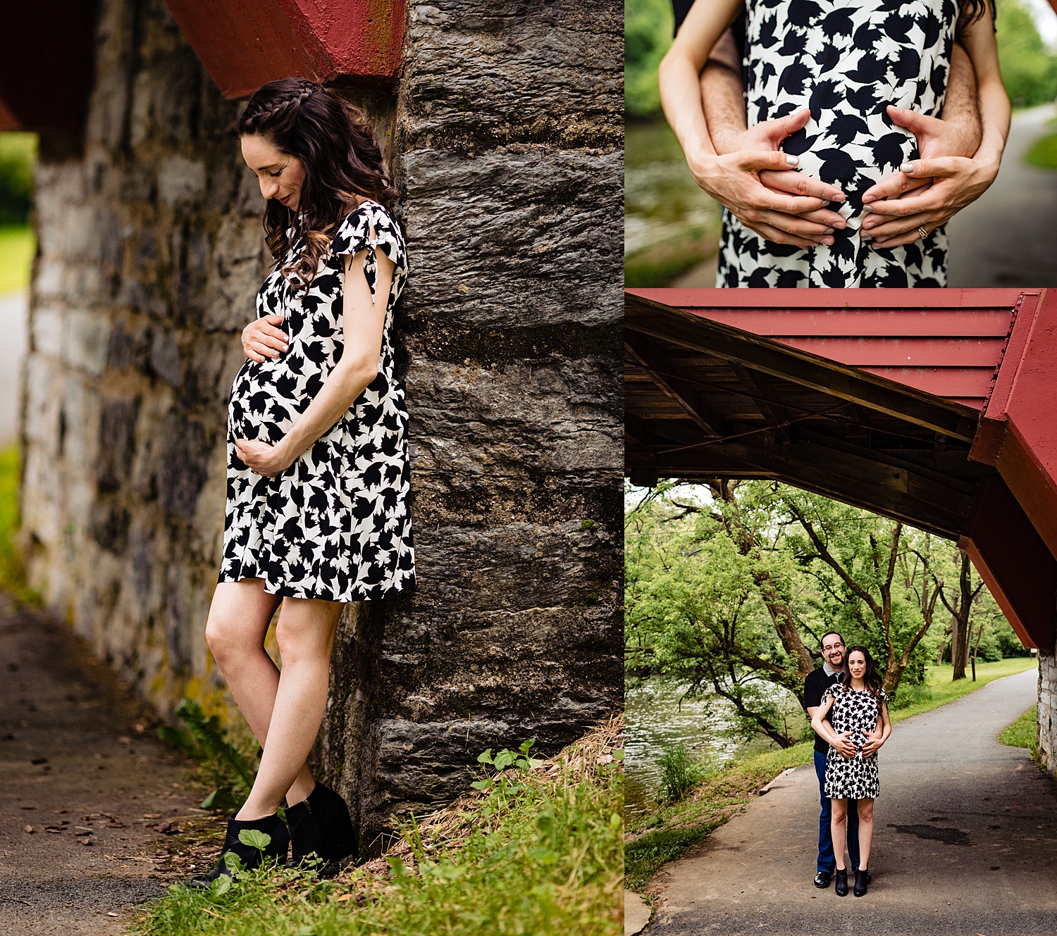 Gring's Grings Mill Red Covered Bridge Heritage Center Wyomissing Pennsylvania maternity session portrait photographer