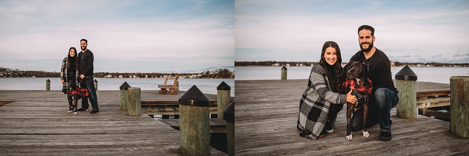 Toms River New Jersey winter beach engagement session wedding photographer rescue dog