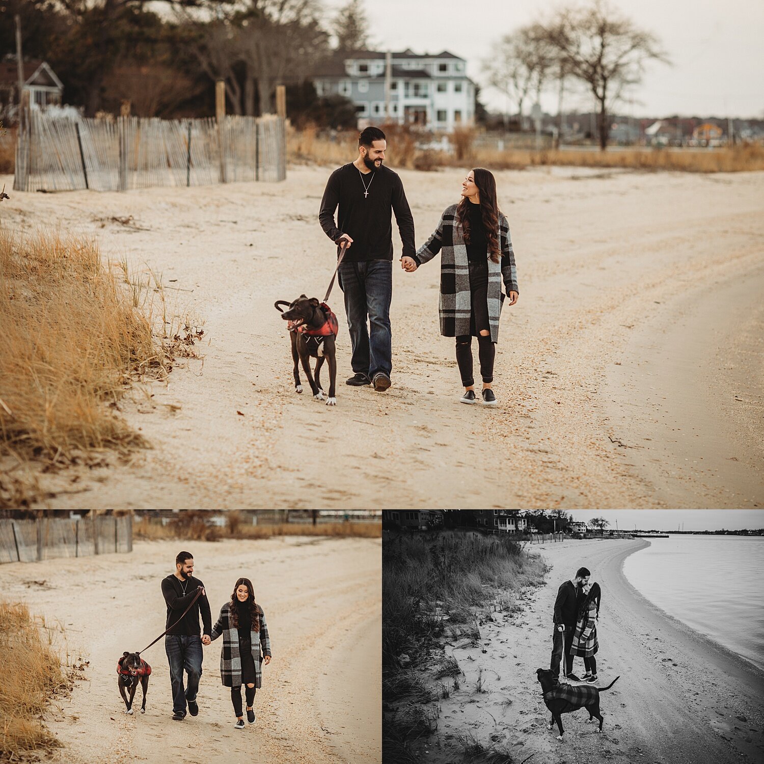 Toms River New Jersey winter beach engagement session wedding photographer rescue dog