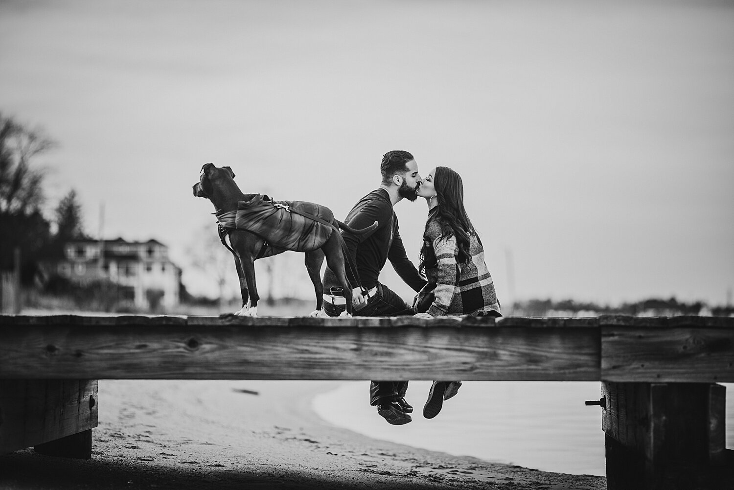 Toms River New Jersey winter beach engagement session wedding photographer rescue dog