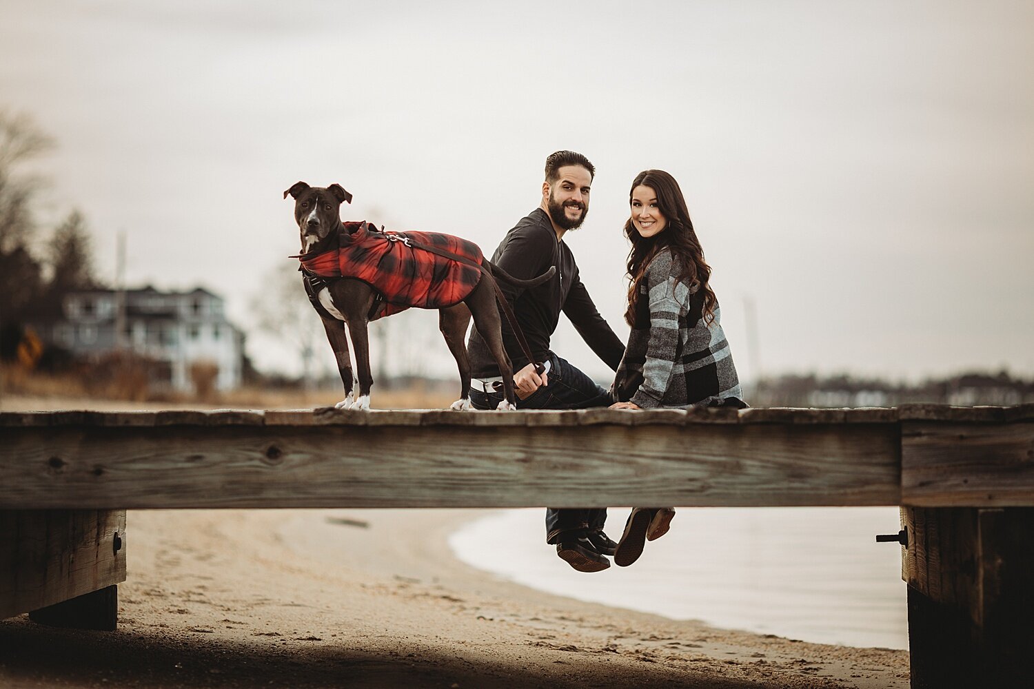 Toms River New Jersey winter beach engagement session wedding photographer rescue dog