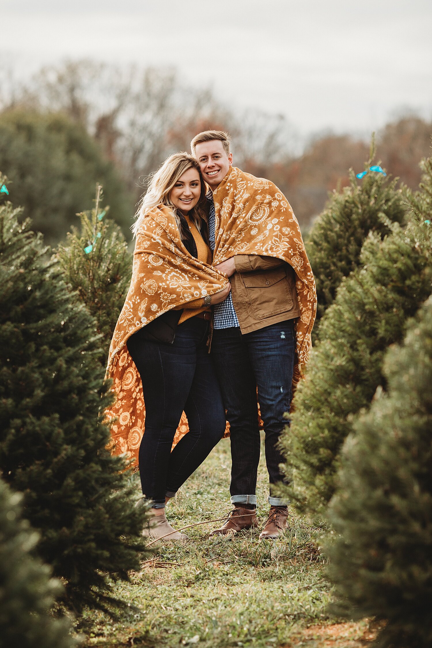 Reinhart's Barn Christmas Tree Farm engagement Berks County fall wedding portrait photographer