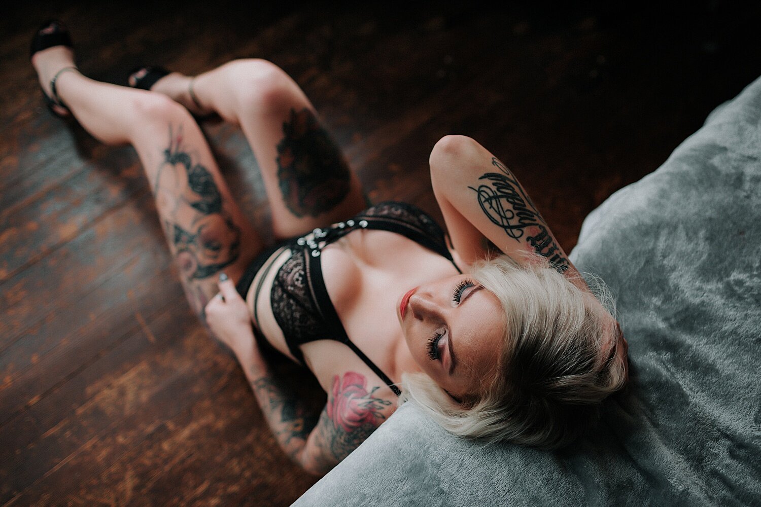 Philadelphia mansion boudoir photography model photoshoot empowerment session tattoo