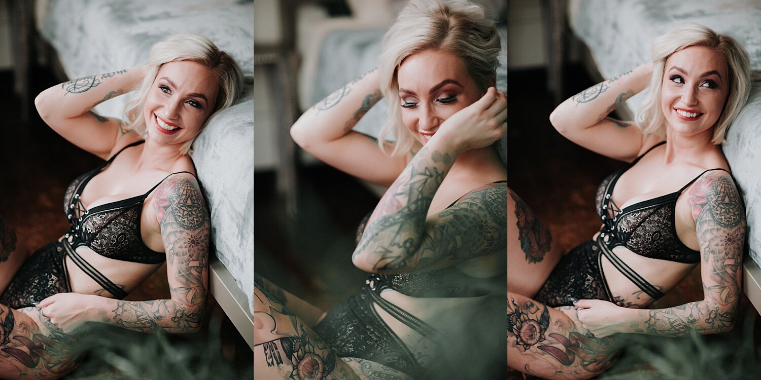 Philadelphia mansion boudoir photography model photoshoot empowerment session tattoo
