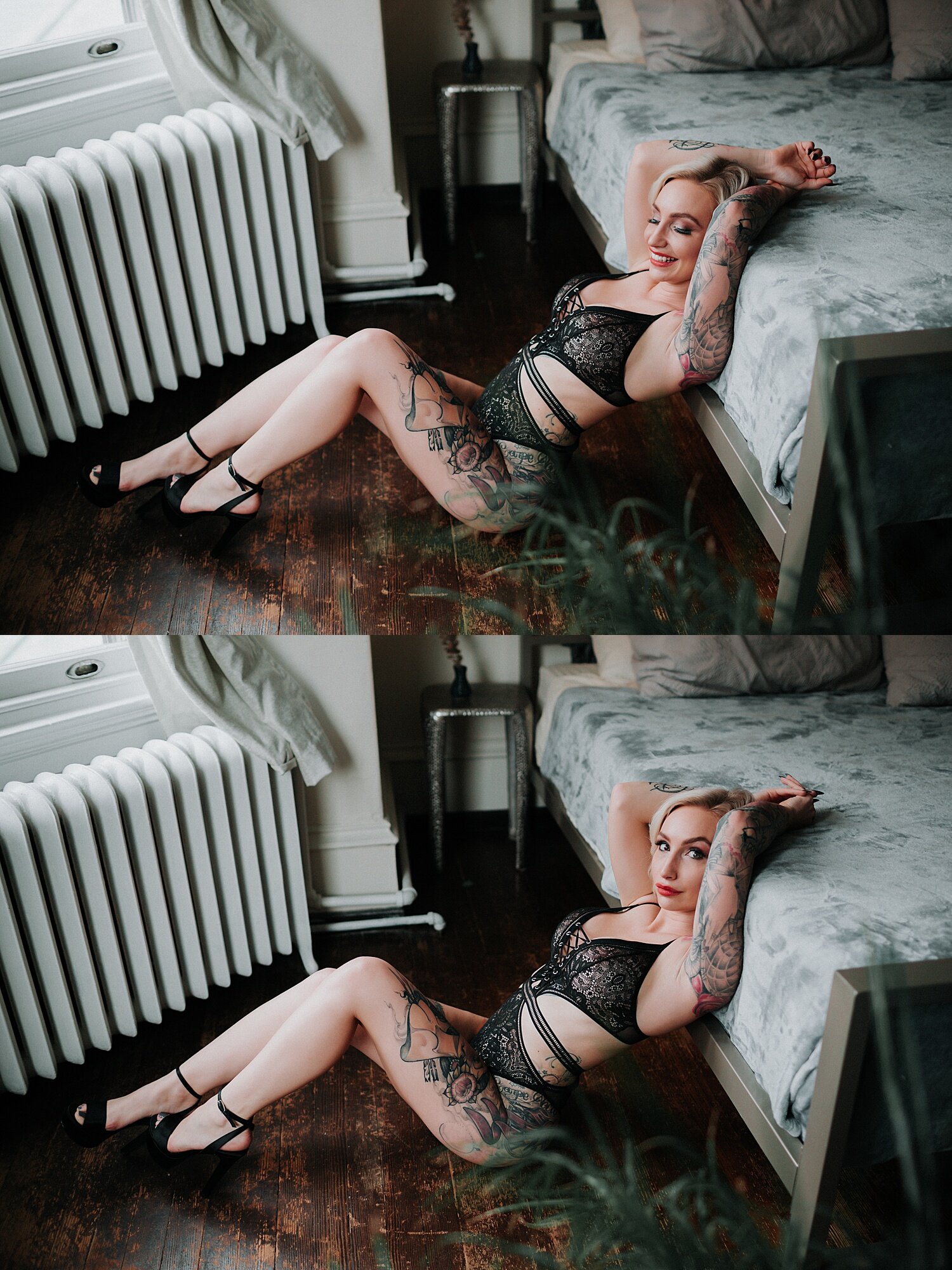 Philadelphia mansion boudoir photography model photoshoot empowerment session tattoo