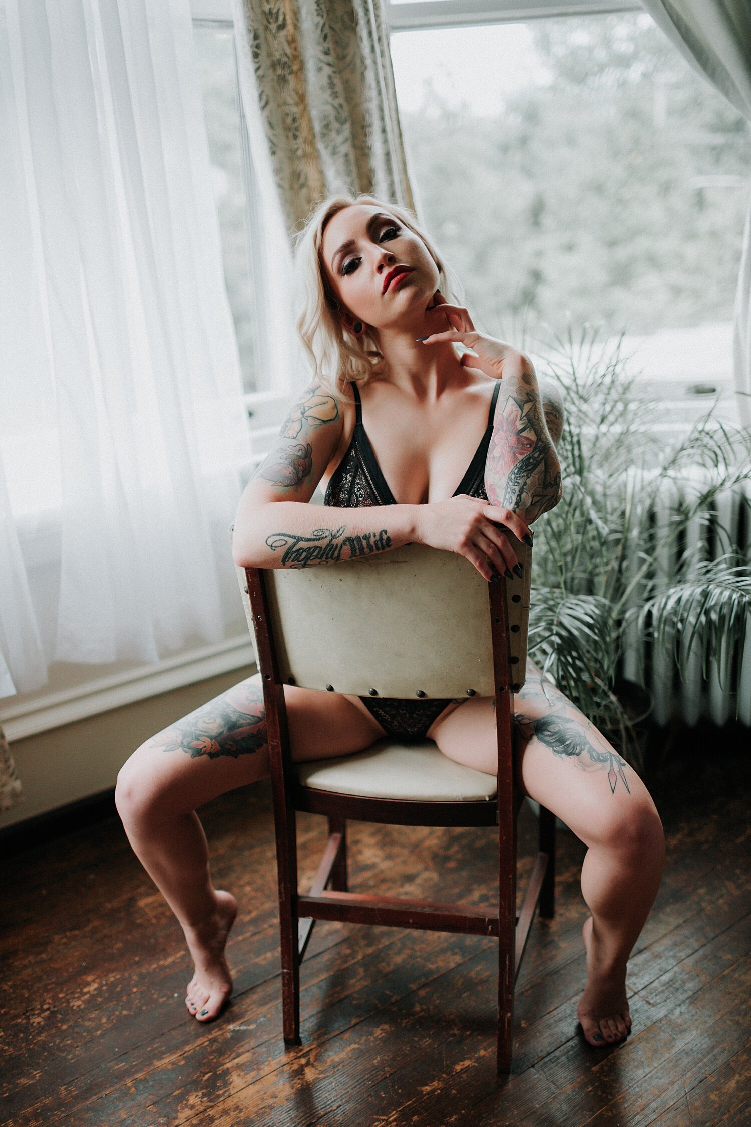 Philadelphia mansion boudoir photography model photoshoot empowerment session tattoo